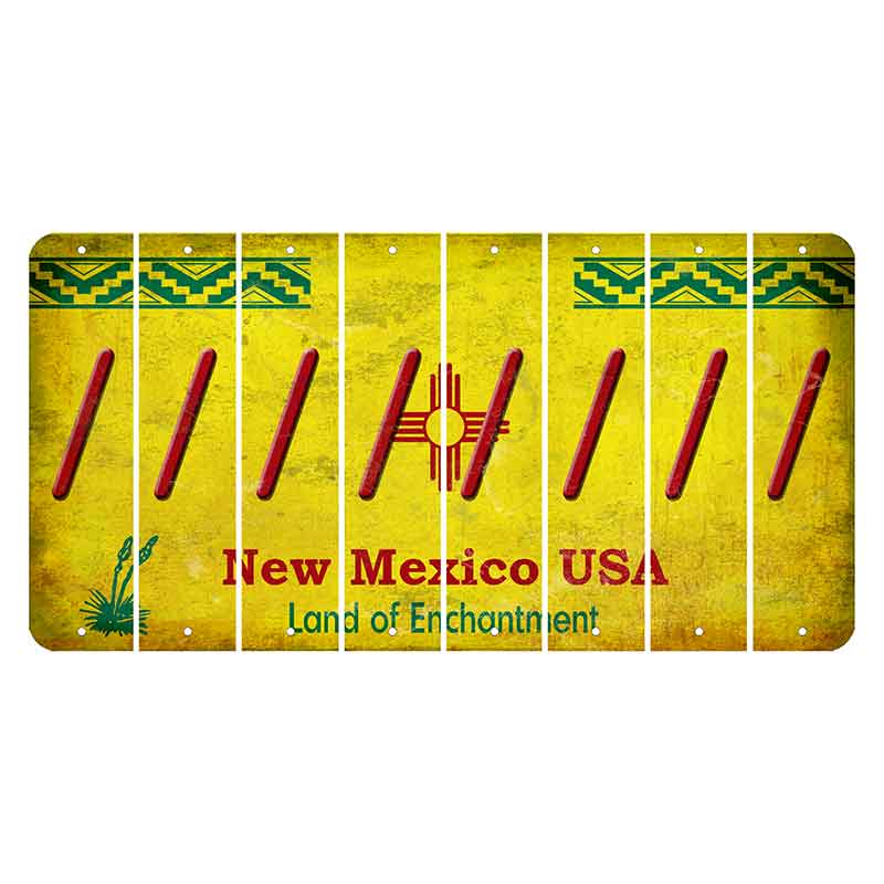 New Mexico USA Yellow Cut License Plate Strips (Set of 8) Forward Slash