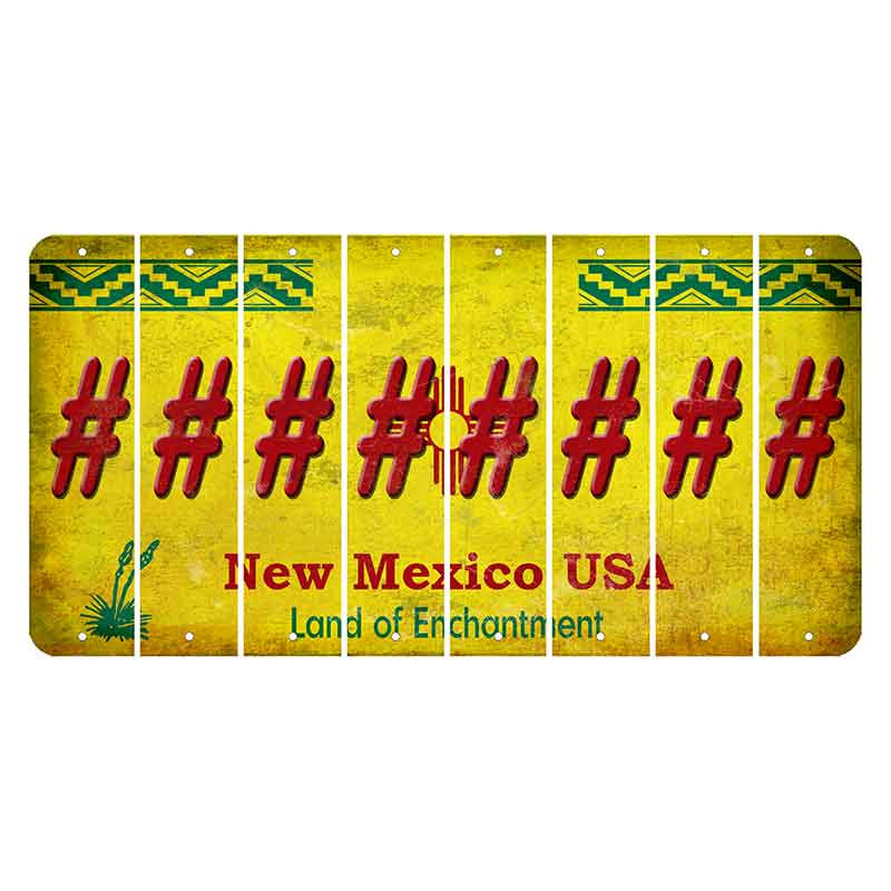 New Mexico USA Yellow Cut License Plate Strips (Set of 8) Hashtag