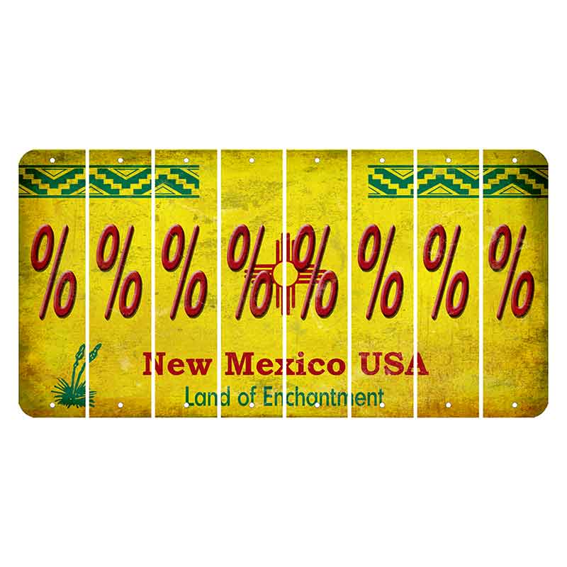 New Mexico USA Yellow Cut License Plate Strips (Set of 8) Percent Sign