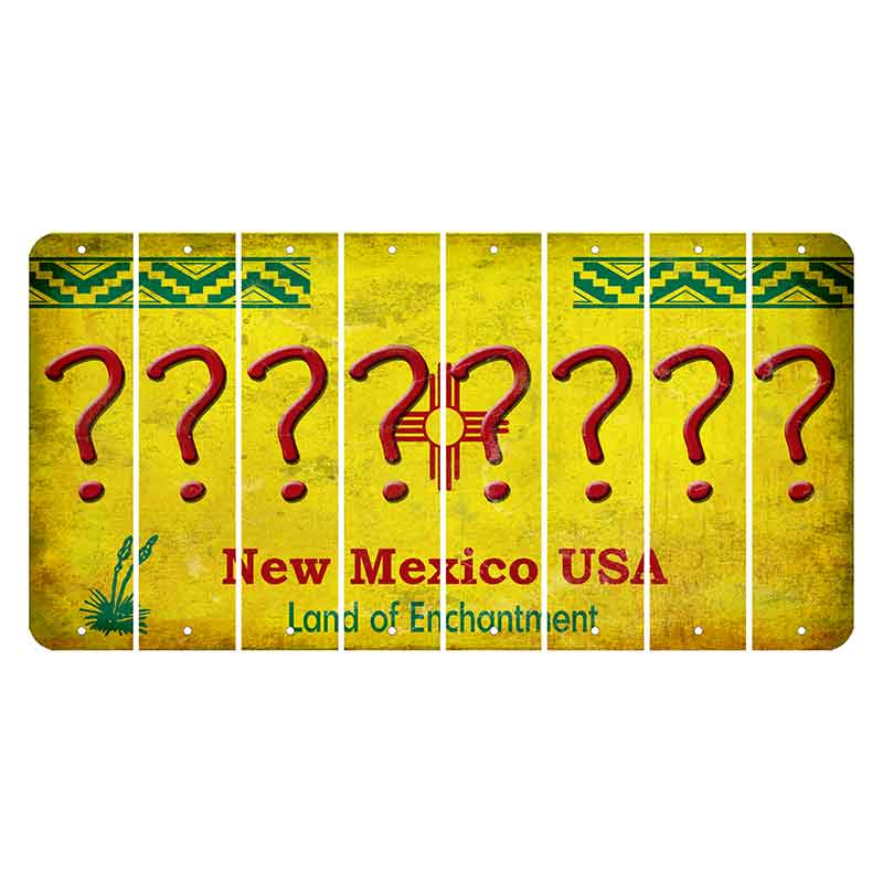 New Mexico USA Yellow Cut License Plate Strips (Set of 8) Question Mark