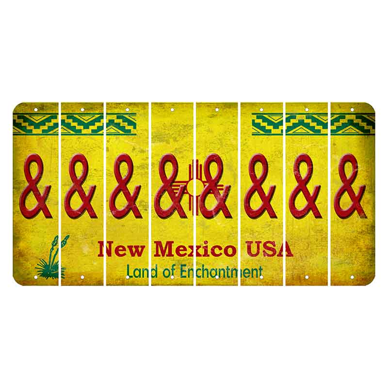 New Mexico USA Yellow Cut License Plate Strips (Set of 8) And Sign