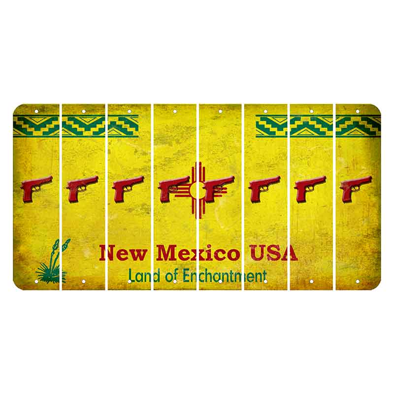 New Mexico USA Yellow Cut License Plate Strips (Set of 8) Handgun