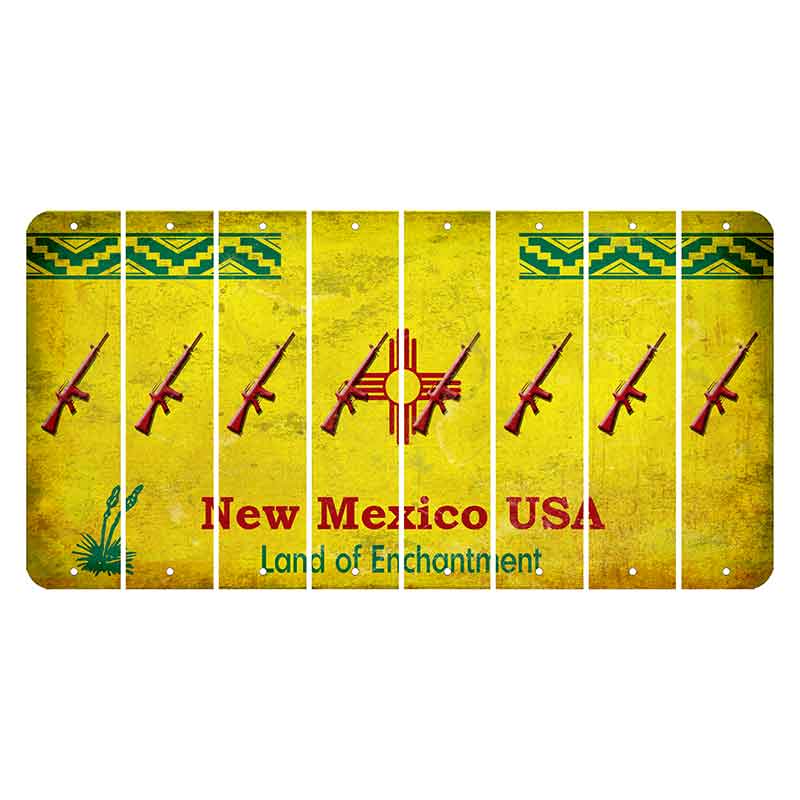 New Mexico USA Yellow Cut License Plate Strips (Set of 8) Rifle