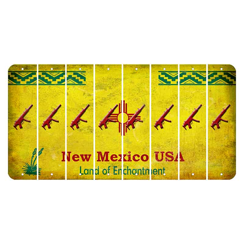 New Mexico USA Yellow Cut License Plate Strips (Set of 8) Submachine Gun