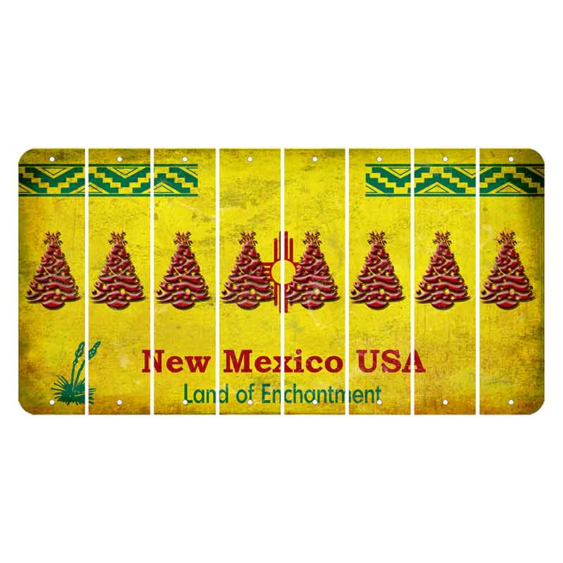 New Mexico USA Yellow Cut License Plate Strips (Set of 8) Christmas Tree