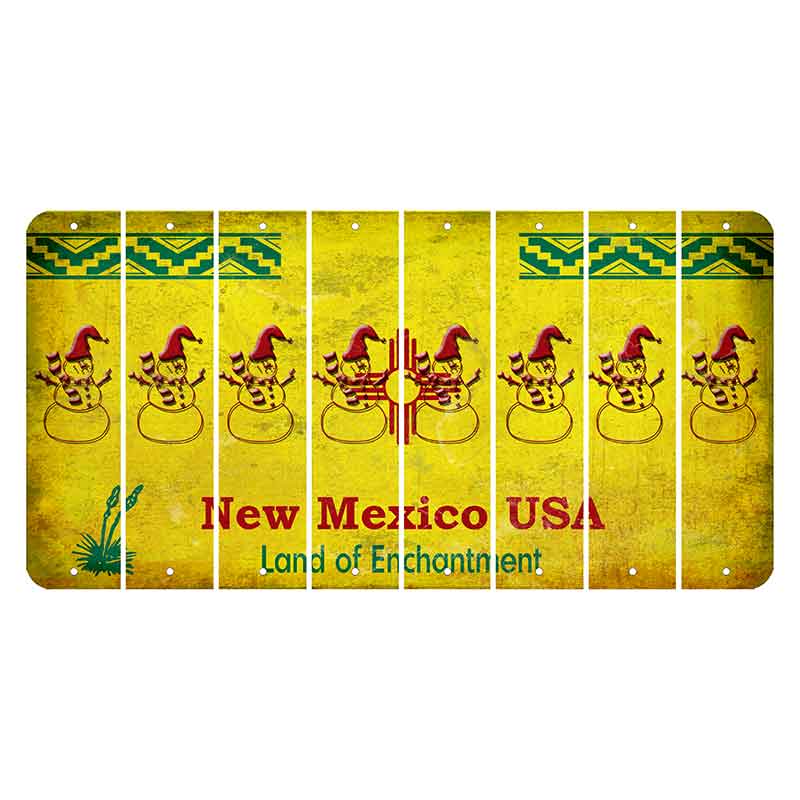 New Mexico USA Yellow Cut License Plate Strips (Set of 8) Snowman