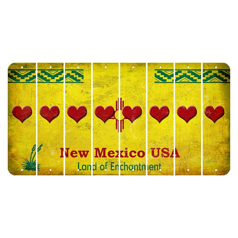 New Mexico USA Yellow Cut License Plate Strips (Set of 8) Heart