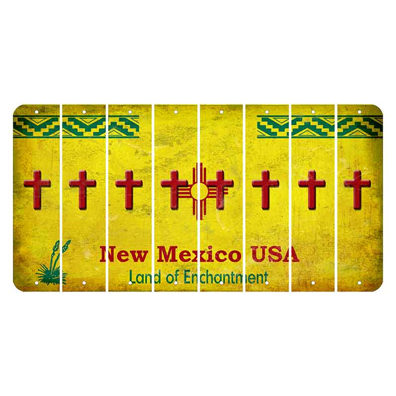 New Mexico USA Yellow Cut License Plate Strips (Set of 8) Cross