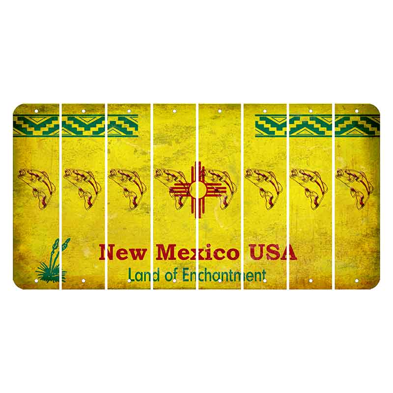 New Mexico USA Yellow Cut License Plate Strips (Set of 8) Fish