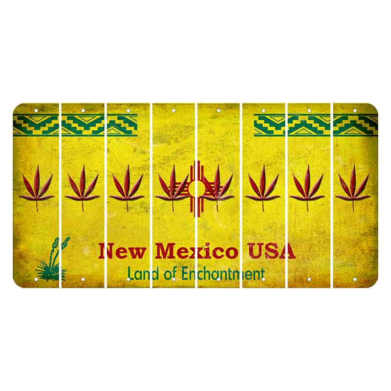 New Mexico USA Yellow Cut License Plate Strips (Set of 8) Pot Leaf