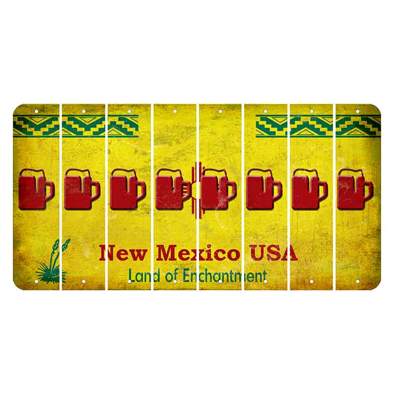 New Mexico USA Yellow Cut License Plate Strips (Set of 8) Beer Mug