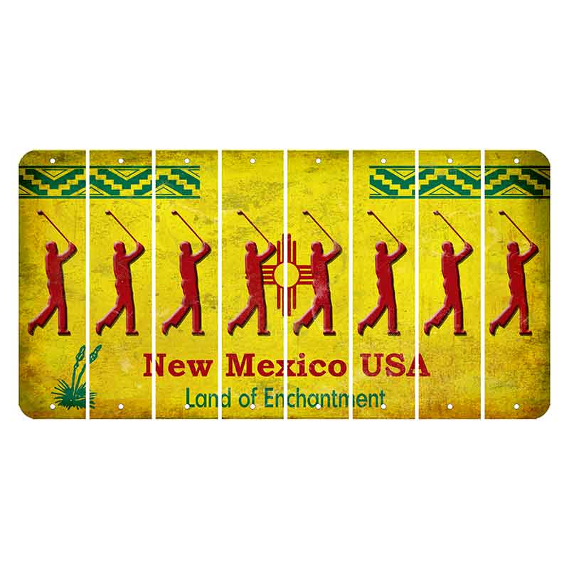 New Mexico USA Yellow Cut License Plate Strips (Set of 8) Male Golfer