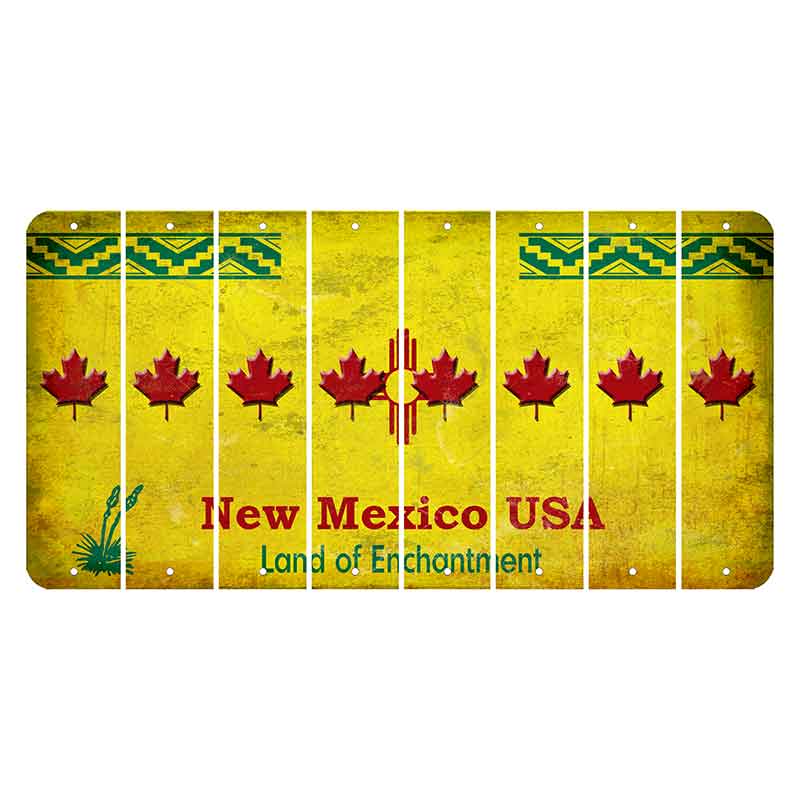 New Mexico USA Yellow Cut License Plate Strips (Set of 8) Maple Leaf