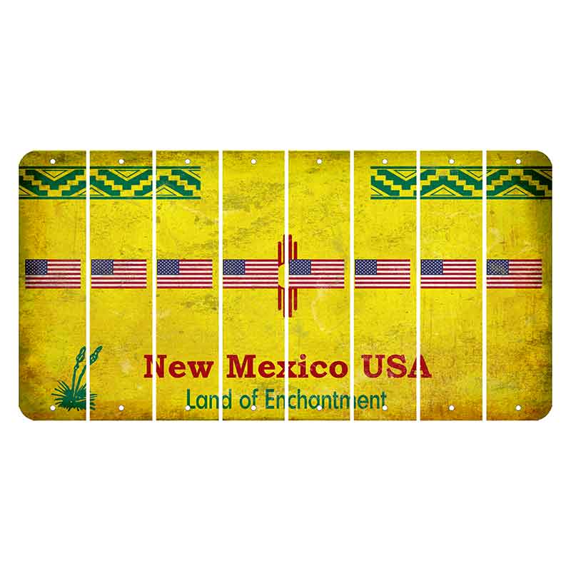 New Mexico USA Yellow Cut License Plate Strips (Set of 8) American Flag