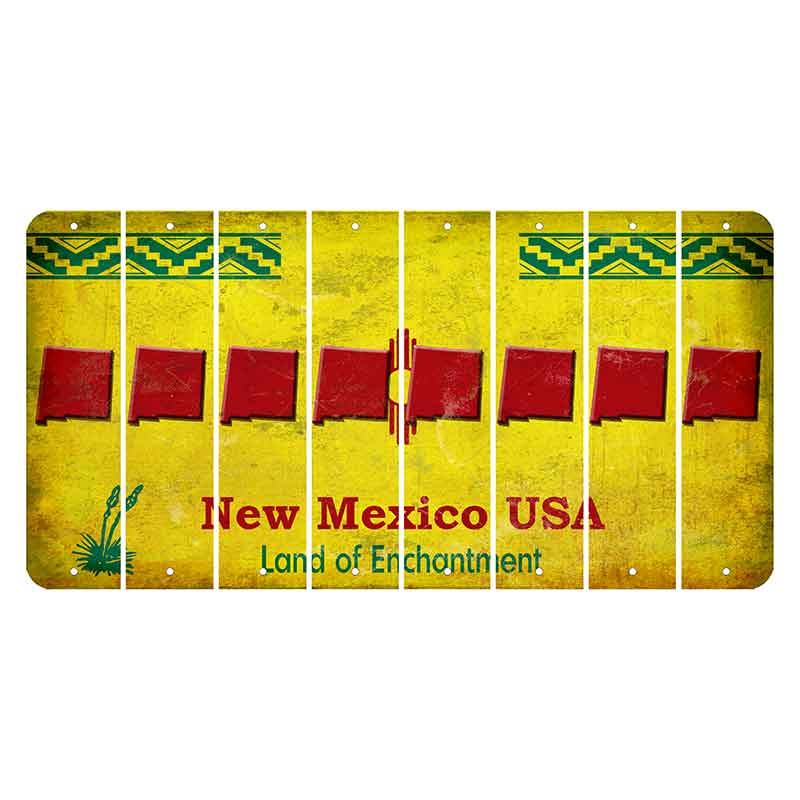 New Mexico USA Yellow Cut License Plate Strips (Set of 8) State Silhouette