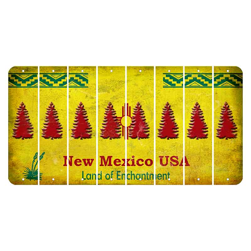 New Mexico USA Yellow Cut License Plate Strips (Set of 8) Pine Tree