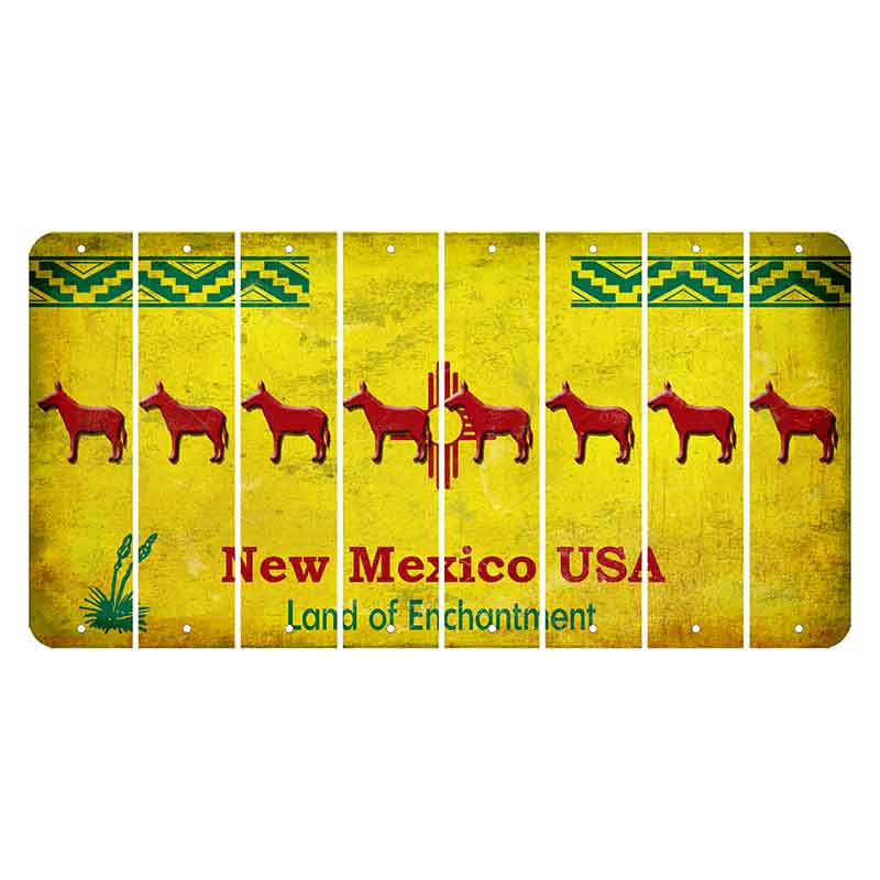 New Mexico USA Yellow Cut License Plate Strips (Set of 8) Donkey