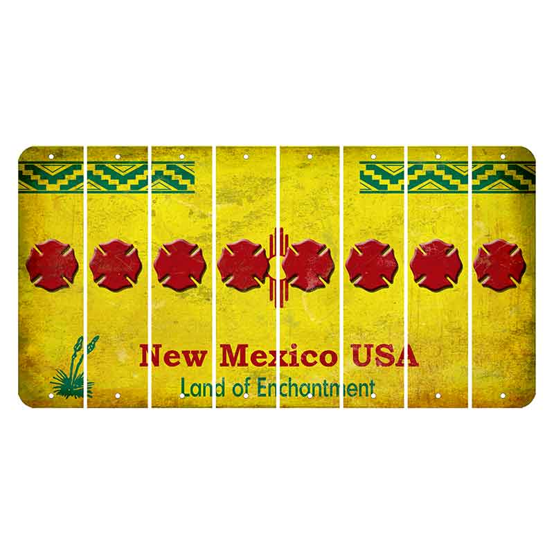 New Mexico USA Yellow Cut License Plate Strips (Set of 8) Fire Badge