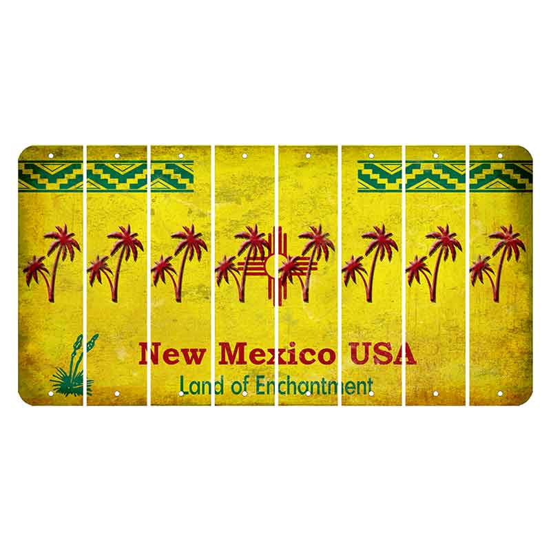 New Mexico USA Yellow Cut License Plate Strips (Set of 8) Palm Trees