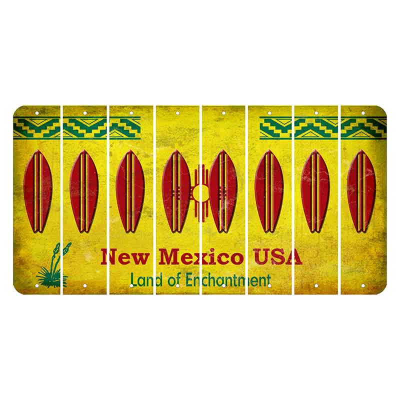 New Mexico USA Yellow Cut License Plate Strips (Set of 8) Surfboard