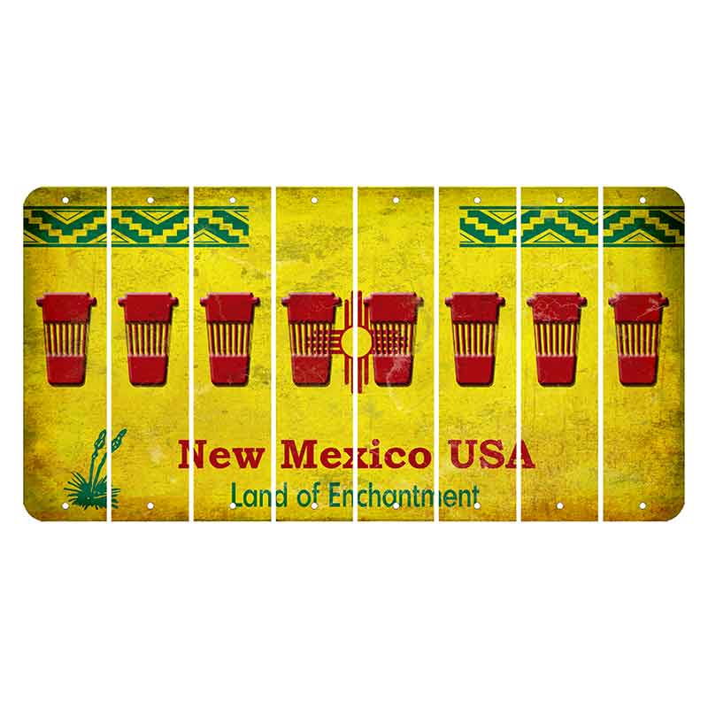 New Mexico USA Yellow Cut License Plate Strips (Set of 8) Latte