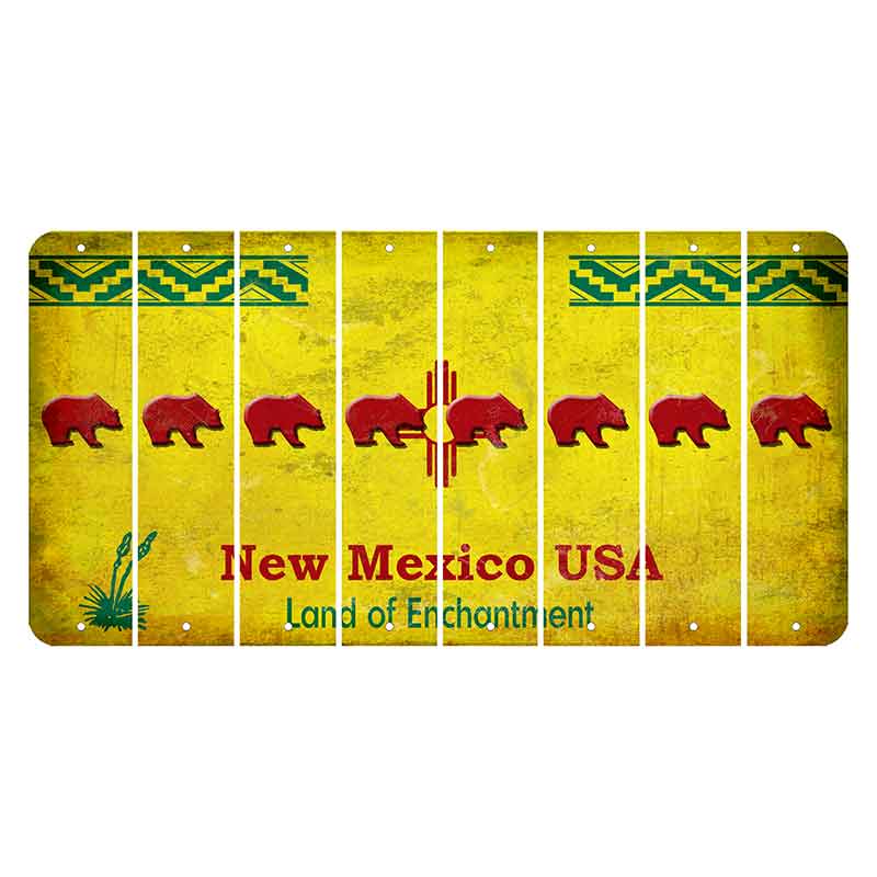 New Mexico USA Yellow Cut License Plate Strips (Set of 8) Bear