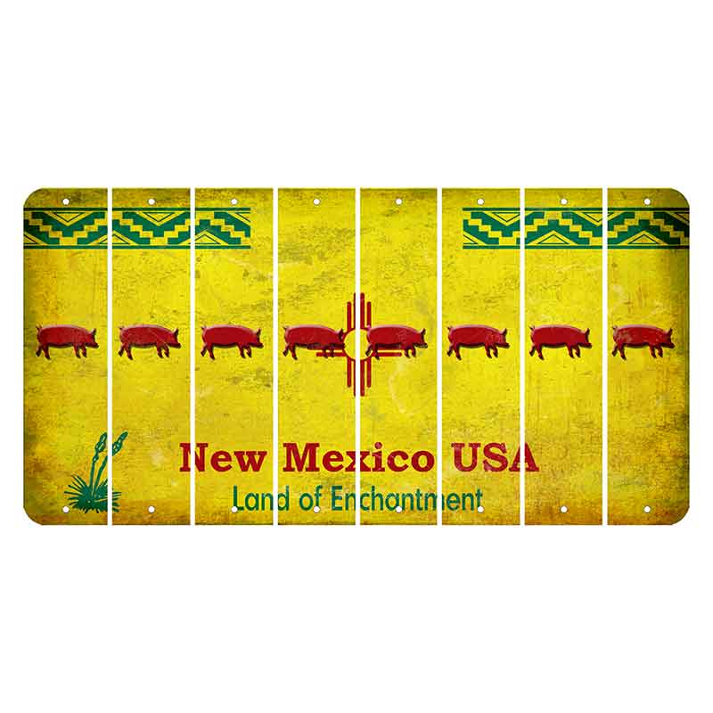 New Mexico USA Yellow Cut License Plate Strips (Set of 8) Pig