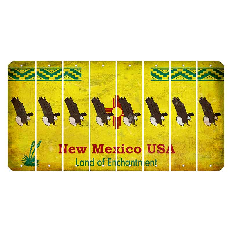 New Mexico USA Yellow Cut License Plate Strips (Set of 8) Bald Eagle