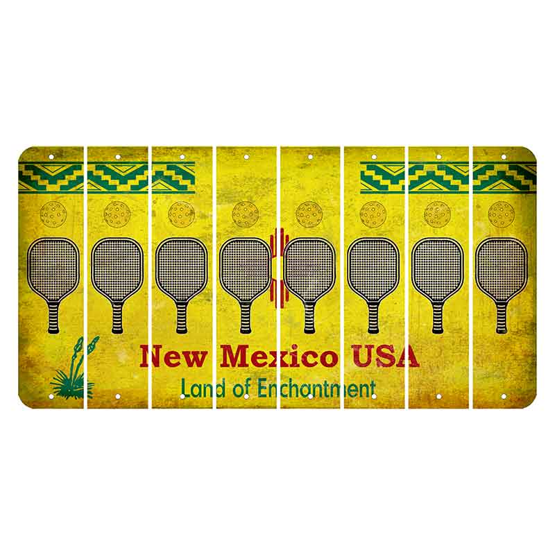 New Mexico USA Yellow Cut License Plate Strips (Set of 8) Pickleball