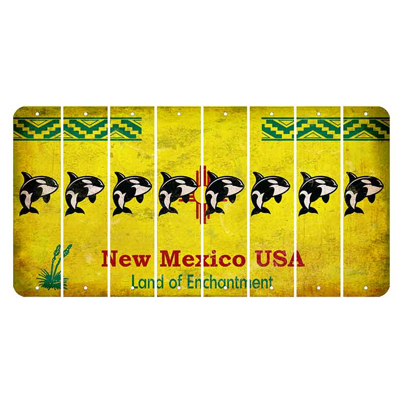 New Mexico USA Yellow Cut License Plate Strips (Set of 8) Whale