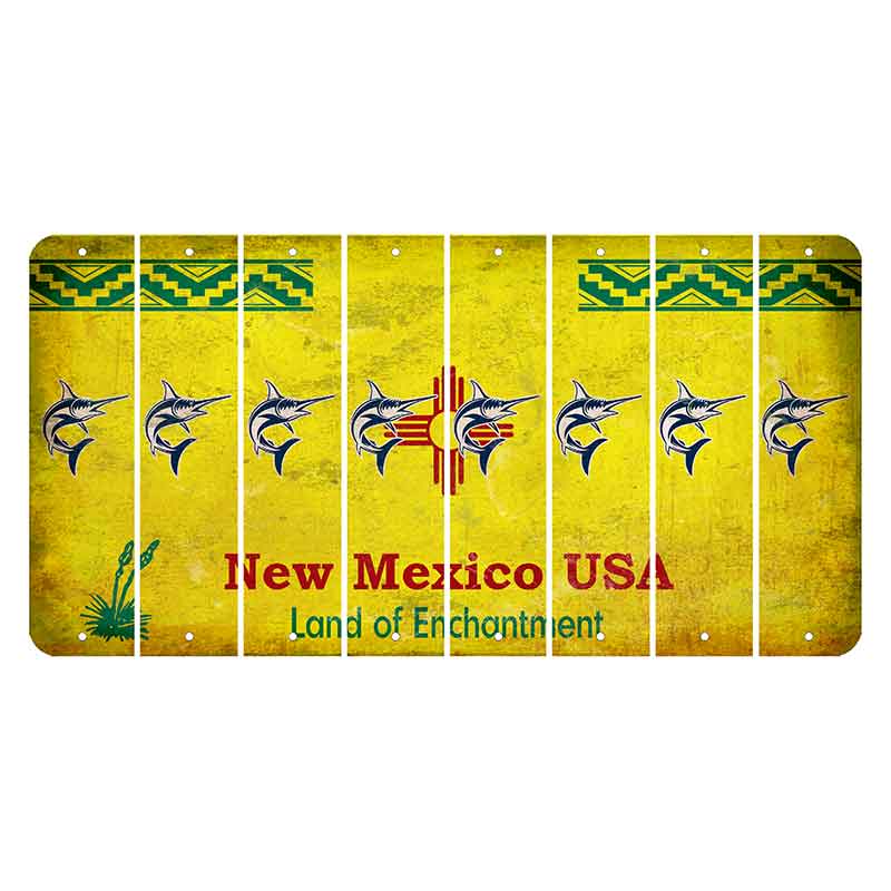 New Mexico USA Yellow Cut License Plate Strips (Set of 8) Swordfish