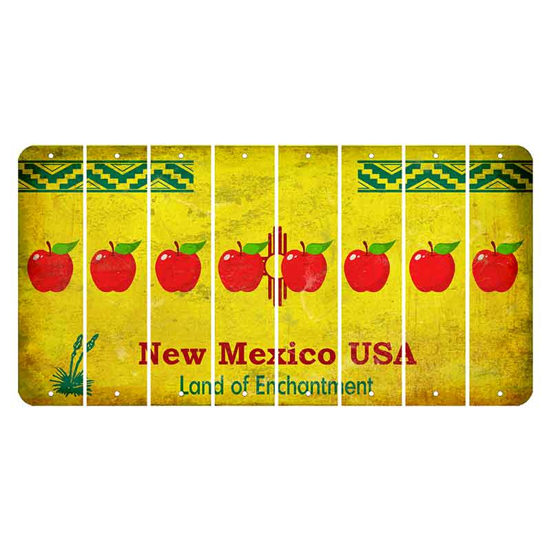 New Mexico USA Yellow Cut License Plate Strips (Set of 8) Apple