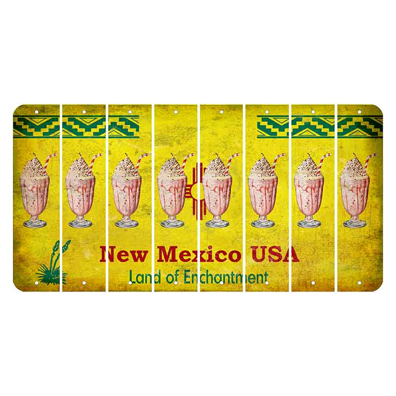 New Mexico USA Yellow Cut License Plate Strips (Set of 8) Milkshake