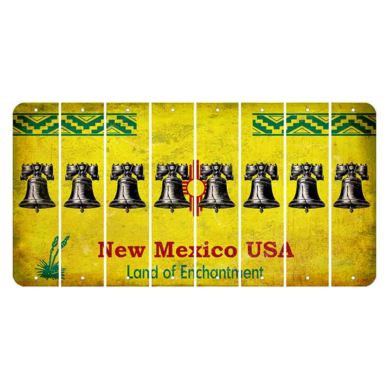 New Mexico USA Yellow Cut License Plate Strips (Set of 8) Liberty Bell