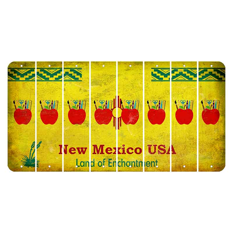 New Mexico USA Yellow Cut License Plate Strips (Set of 8) Teacher Apple