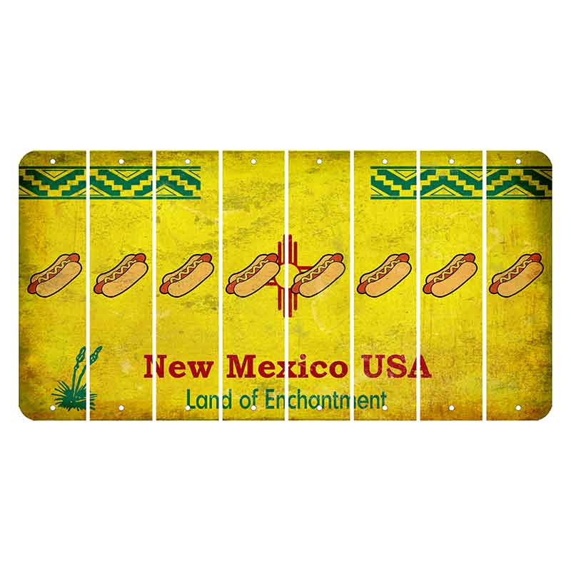 New Mexico USA Yellow Cut License Plate Strips (Set of 8) Hotdog