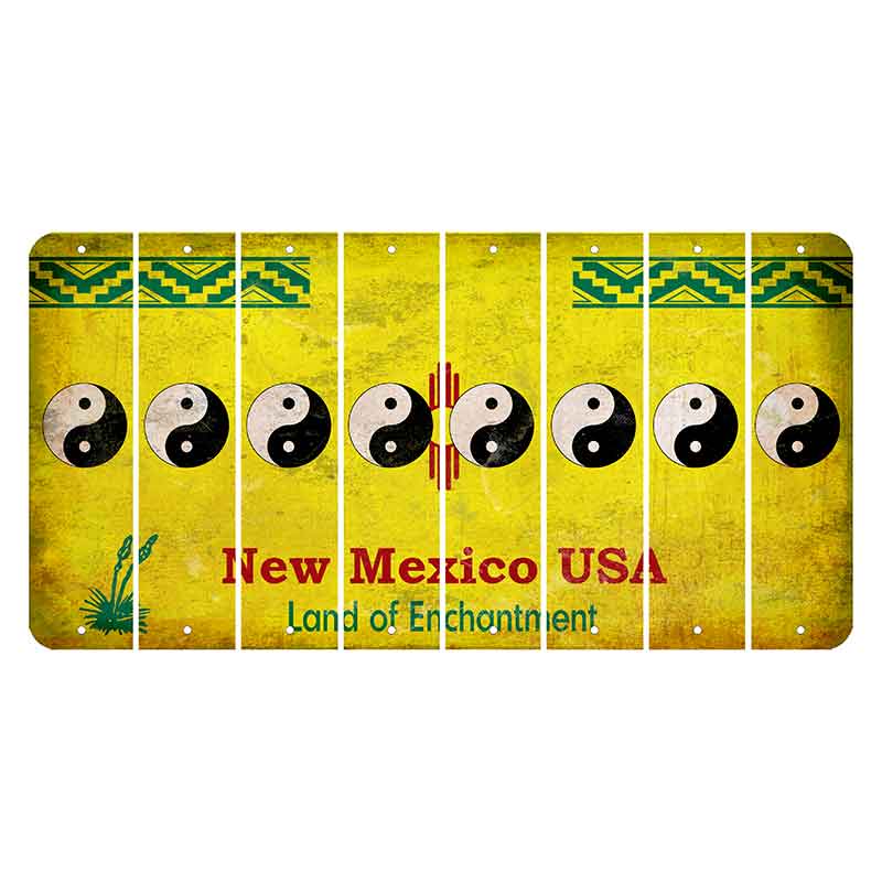 New Mexico USA Yellow Cut License Plate Strips (Set of 8) Yin Yang