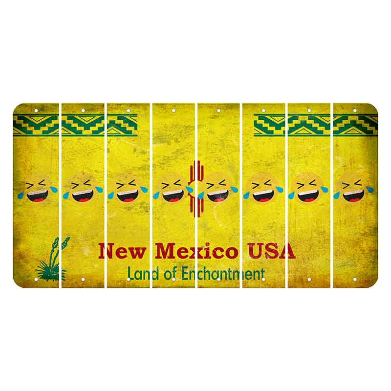 New Mexico USA Yellow Cut License Plate Strips (Set of 8) Emoji - Laughing