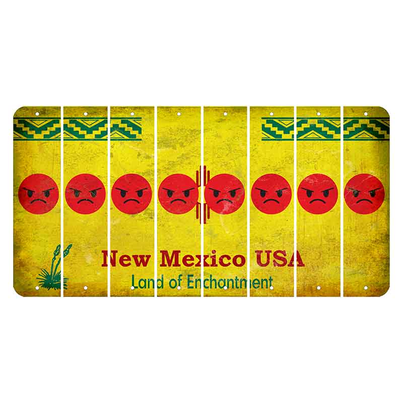 New Mexico USA Yellow Cut License Plate Strips (Set of 8) Emoji - Angry