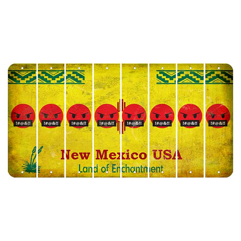 New Mexico USA Yellow Cut License Plate Strips (Set of 8) Emoji - Pissed