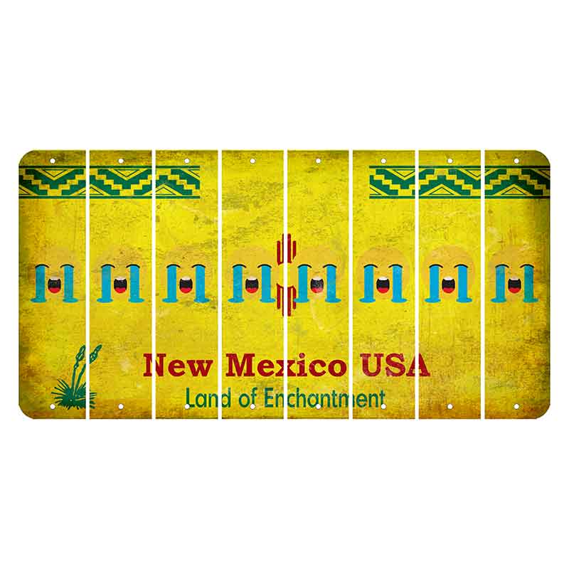 New Mexico USA Yellow Cut License Plate Strips (Set of 8) Emoji - Crying