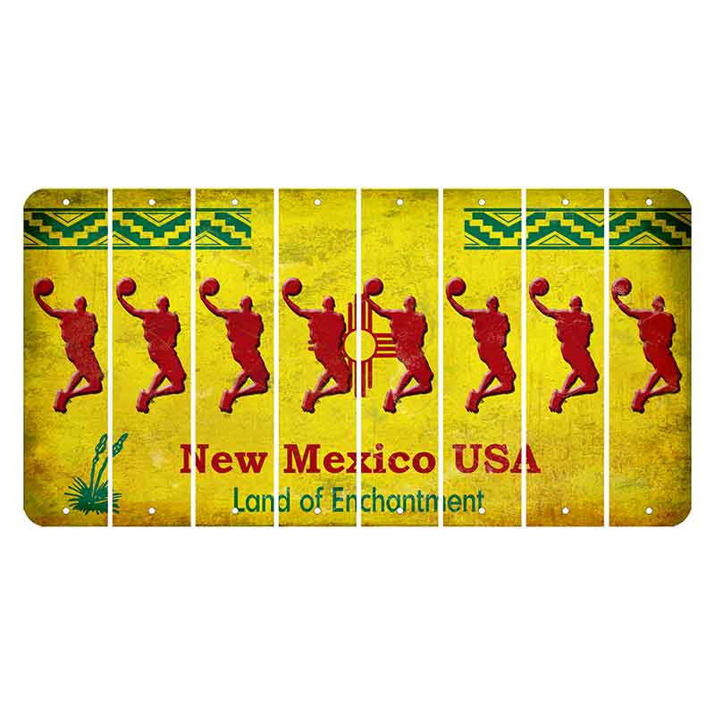 New Mexico USA Yellow Cut License Plate Strips (Set of 8) Basketball Player