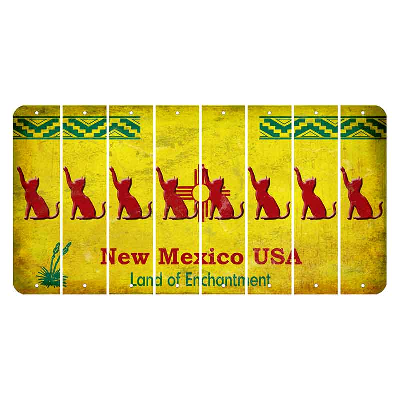 New Mexico USA Yellow Cut License Plate Strips (Set of 8) Cat