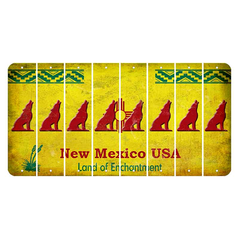 New Mexico USA Yellow Cut License Plate Strips (Set of 8) Howling Wolf