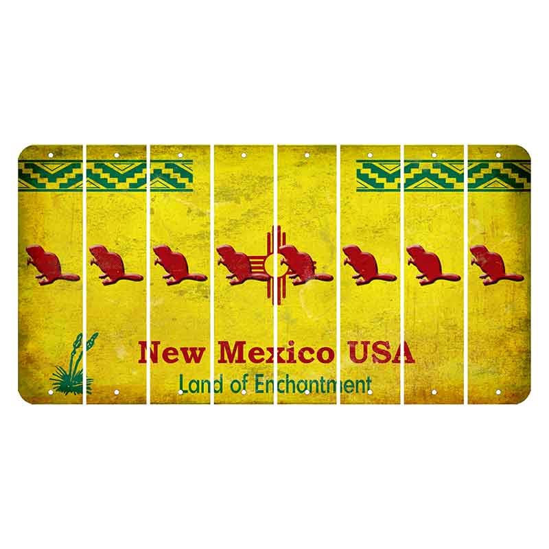 New Mexico USA Yellow Cut License Plate Strips (Set of 8) Beaver