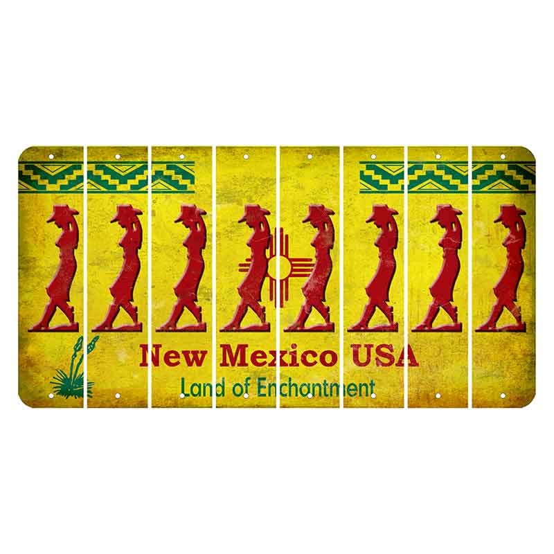 New Mexico USA Yellow Cut License Plate Strips (Set of 8) Cowgirl - Leaning