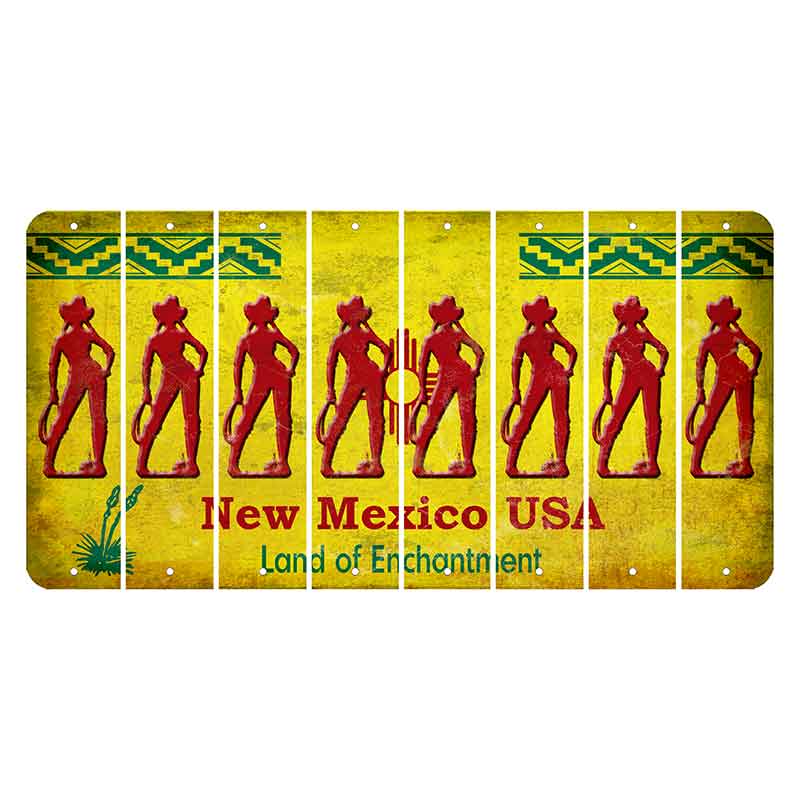 New Mexico USA Yellow Cut License Plate Strips (Set of 8) Cowgirl