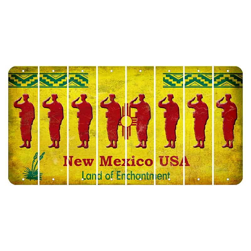 New Mexico USA Yellow Cut License Plate Strips (Set of 8) Soldier - Saluting