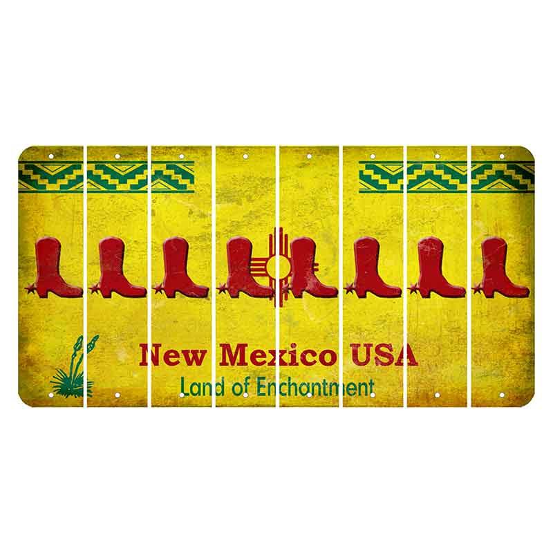 New Mexico USA Yellow Cut License Plate Strips (Set of 8) Cowboy Boot