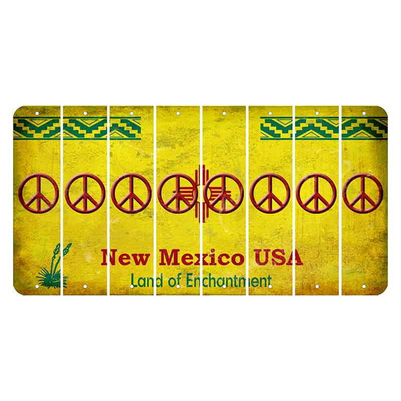 New Mexico USA Yellow Cut License Plate Strips (Set of 8) Peace Sign